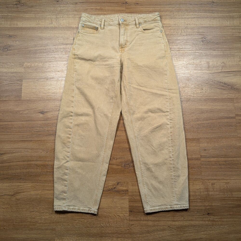 American Eagle Stretch Barrel Jeans Women Size 4 Beige High Rise Wide Leg